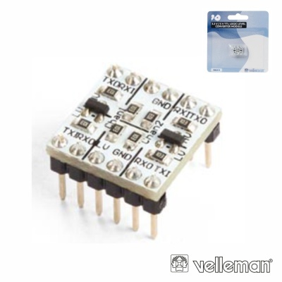 Placa eletrónica com pinos e embalagem azul e branco Velleman