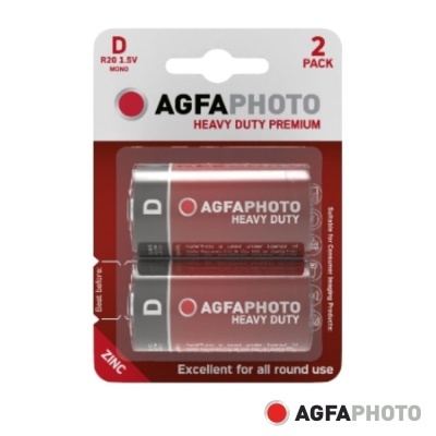 Embalagem 2 pilhas AGFAPHOTO D HEAVY DUTY vermelho e branco