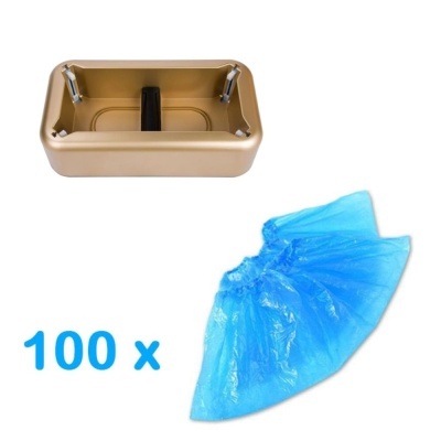 Suporte metálico dourado com pés cromados e 100 sacos azuis descartáveis