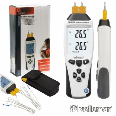 Termómetro digital Velleman DEM106 tipo K com ecrã LCD e acessórios