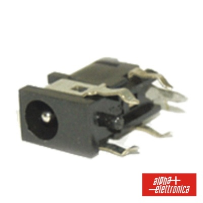 Conector DC jack preto com 4 pinos metálicos para placas eletrónicas