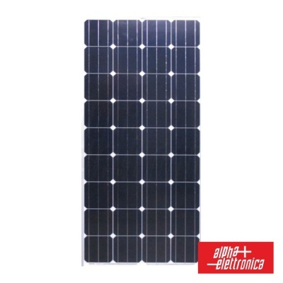 painel solar preto com células quadradas e logótipo alpha+ elettronica