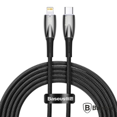 Cabo trançado preto com conectores USB-C e Lightning cinza