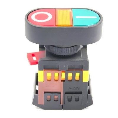 Botão de controlo elétrico colorido com símbolo de círculo e barra