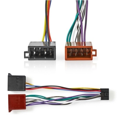 Cabos de ligação com conectores preto e castanho e fios coloridos