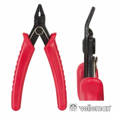 Alicate de corte com punhos vermelhos e lâminas pretas, logótipo Velleman