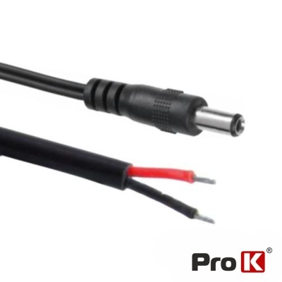 Cabo de alimentação com conector DC preto e cabos desencapados