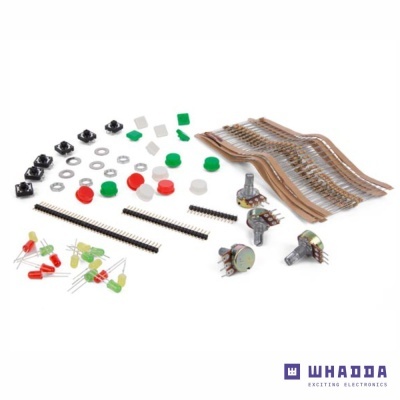 Componentes eletrónicos variados para projetos, incluindo LEDs e resistores