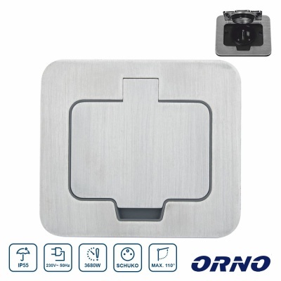 Tomada elétrica embutida quadrada em metal escovado com tampa prateada