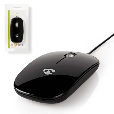 Rato preto brilhante com cabo e scroll cinzento em fundo branco