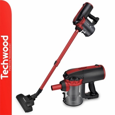 Aspirador sem fios Techwood preto e vermelho com tubo longo e escova