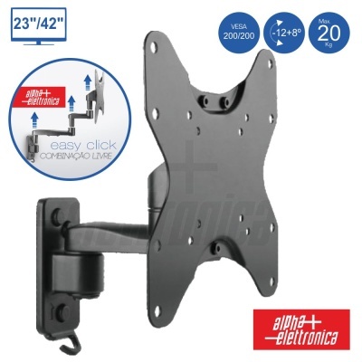 Suporte de parede articulado para TV 23 a 42 polegadas alpha+ elettronica preto