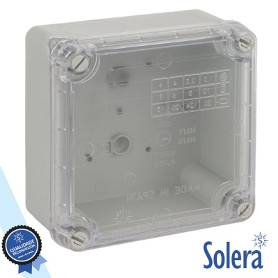 Caixa de dercação elétrica com tampa transparente e texto interior