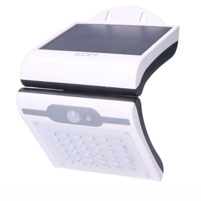 Luz LED branca e preta com sensor de movimento e painel solar para parede