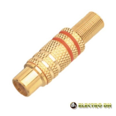Conector RCA metálico dourado com anilhas vermelhas