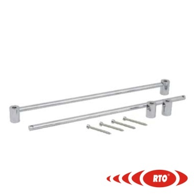 Conjunto de barras metálicas e parafusos com logótipo RTO