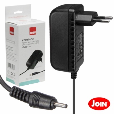 Carregador de energia preto e embalagem branca com logótipo JOIN