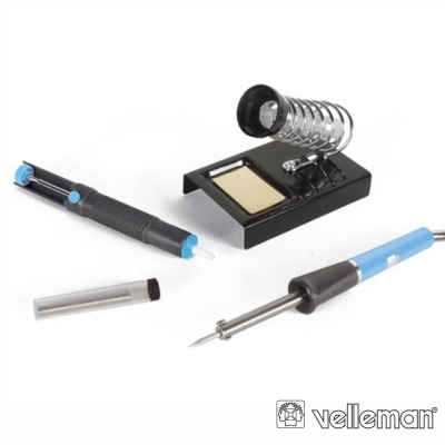 Conjunto de ferramentas para soldagem com ferro de soldar, suporte metálico, esponja e sugador de solda