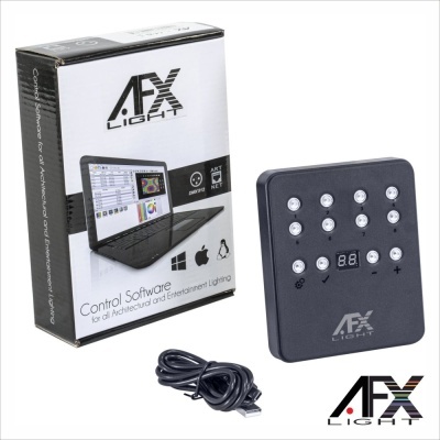 Controlador de luz AFX Light com cabo USB e caixa de embalagem