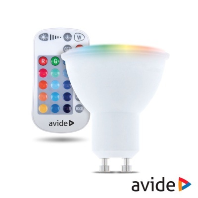 Lâmpada LED GU10 branca com aro colorido e comando remoto colorido