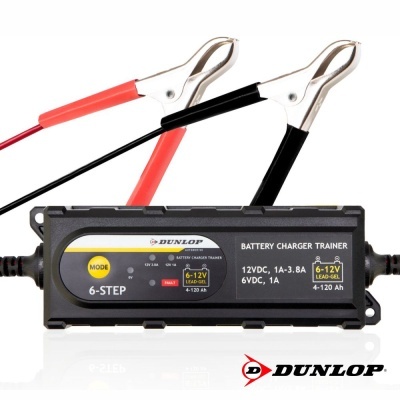 Carregador de baterias Dunlop com garras isoladas vermelha e preta