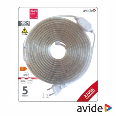 Rolo de luz LED transparente Avide com ficha elétrica e embalagem