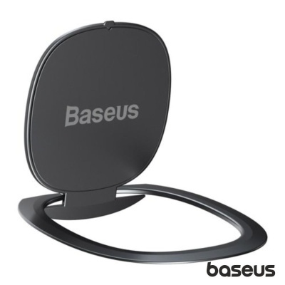 Anel suporte de telemóvel Baseus preto com logotipo