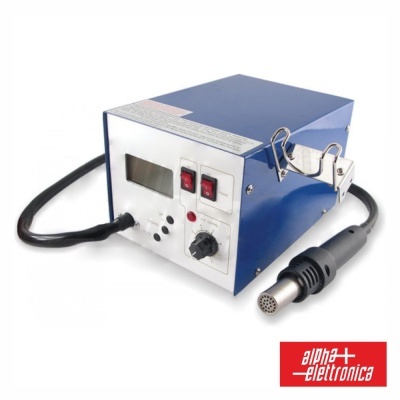 Estação de retrabalho eletrônica azul e branca com display e aquecedor de ar quente