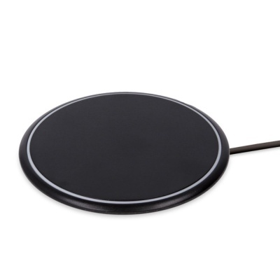 Carregador wireless preto circular com cabo