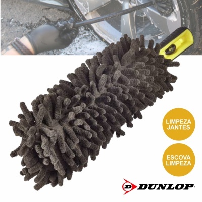 Escova de limpeza de jantes Dunlop com cabo amarelo e cerdas cinza
