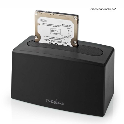 Base de clonagem para disco rígido preto com disco parcialmente inserido e aviso disco não incluído