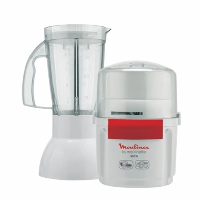 Liquidificador branco e moedor branco com tampa da marca Moulinex