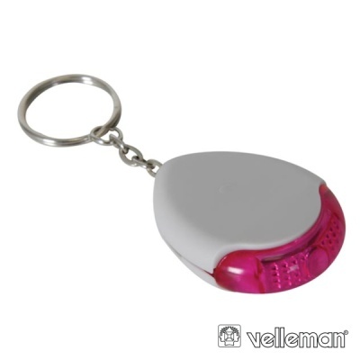 Chaveiro com luz LED branco e rosa com argola metálica