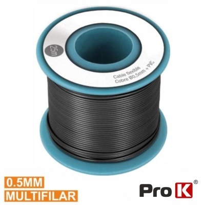 Carretel de cabo multifilar preto de 0,5 mm com 25 metros, marca Pro K