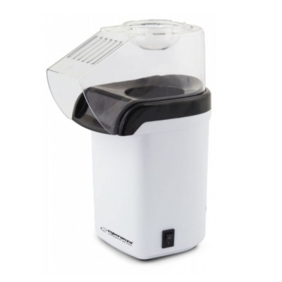 Máquina de pipocas elétrica branca com tampa transparente fumada