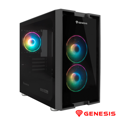 Caixa de computador GENESIS IRID 550 ARGB preta com ventoinhas RGB e vidro temperado