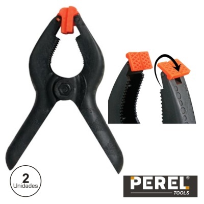 Grampo de aperto preto com pontas laranja, dois unidades, marca PEREL TOOLS