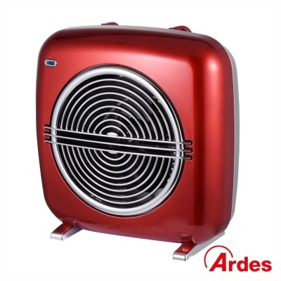 Aquecedor portátil vermelho metálico com grelha circular