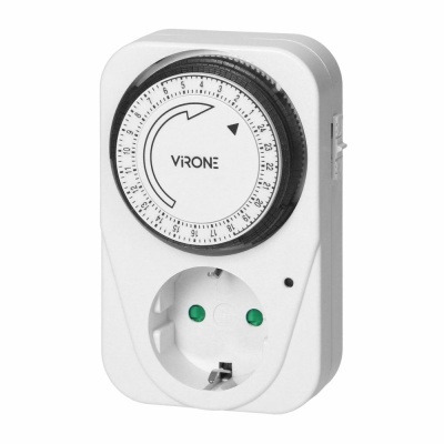 Temporizador mecânico branco VIRONE com mostrador circular e tomada de energia