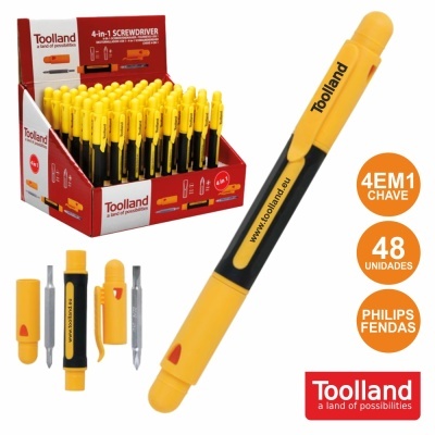 Chave de fendas 4-em-1 amarelo e preto da Toolland com 48 unidades na caixa