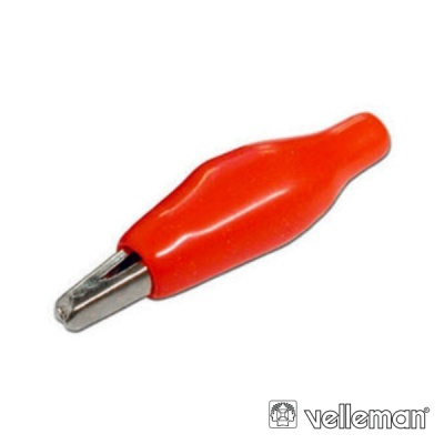 Clip crocodilo isolado em vermelho com mordente metálico