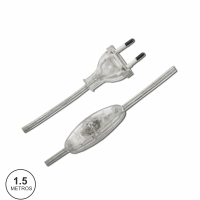 Cabo elétrico transparente com ficha de dois pinos e interruptor intermédio