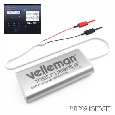 Gerador de funções USB Velleman PCGU01 prateado com cabos de teste vermelho e preto
