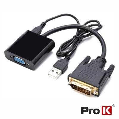 Adaptador de vídeo Pro K com conetor DVI, VGA azul e USB tipo A preto