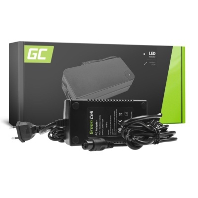 Carregador de bateria preto com cabo e embalagem preta e verde GC LED Indoor