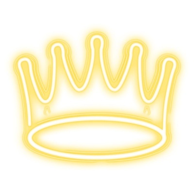 Sinal de néon amarelo em forma de coroa em fundo branco