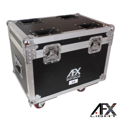 Caixa de transporte preta com reforço metálico e texto AFX LIGHT SPOT-60LED 50