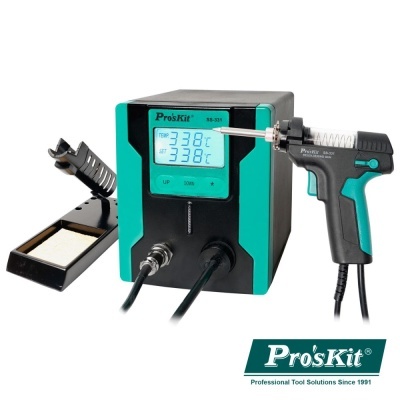 Estação de retrabalho Pro'sKit SS-331 com visor digital azul e pistola de ar quente