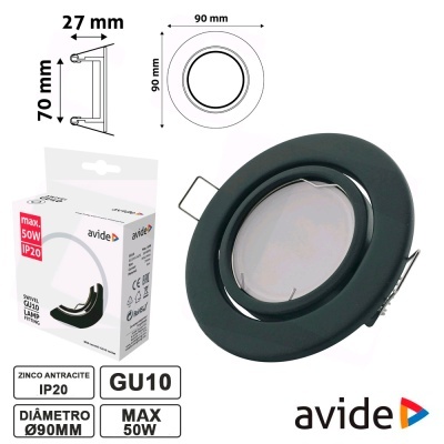 Luz de embutir redonda de zinco antracite para lâmpadas GU10 50W