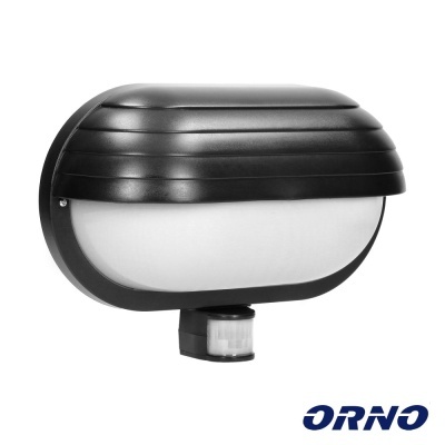 Luminária de parede preta com sensor de movimento e difusor branco